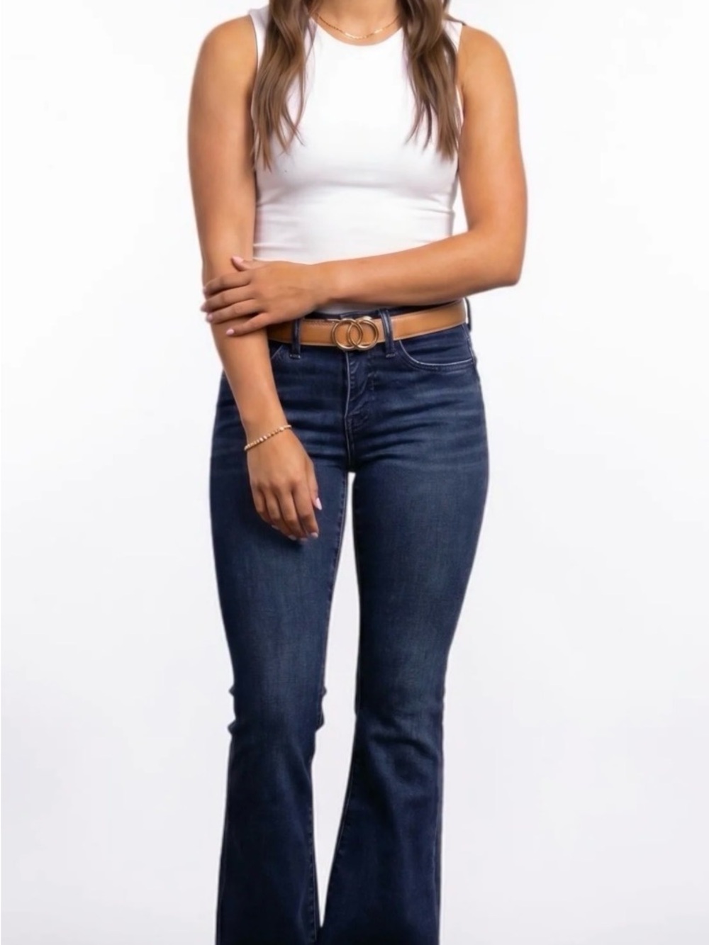 High-Rise Dark Blue Flare Jeans — Sleek Everyday Denim / NWT